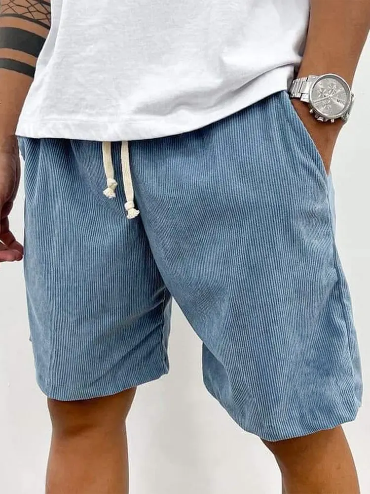 

2026 Summer Solid Color Drawstring Sports Pants Corduroy Minimalist Five-Point Shorts Men's Casual Shorts