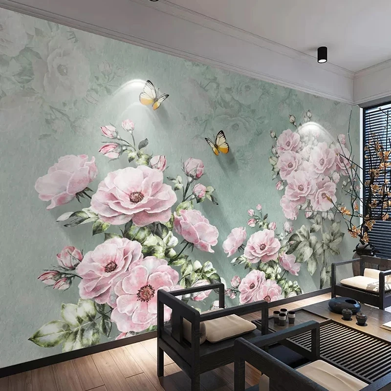 Customized Mural Wallpaper 3D Retro European Flower Butterfly Study Bedroom Living room sofa TV background wall restaurant Hotel