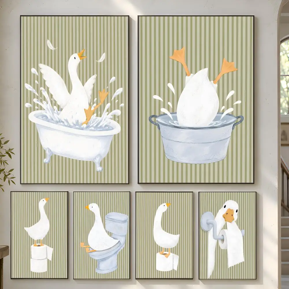 Bathroom Goose Antics Poster Home Artwork For Living Room Bedroom Office Dorm Apartment Gift