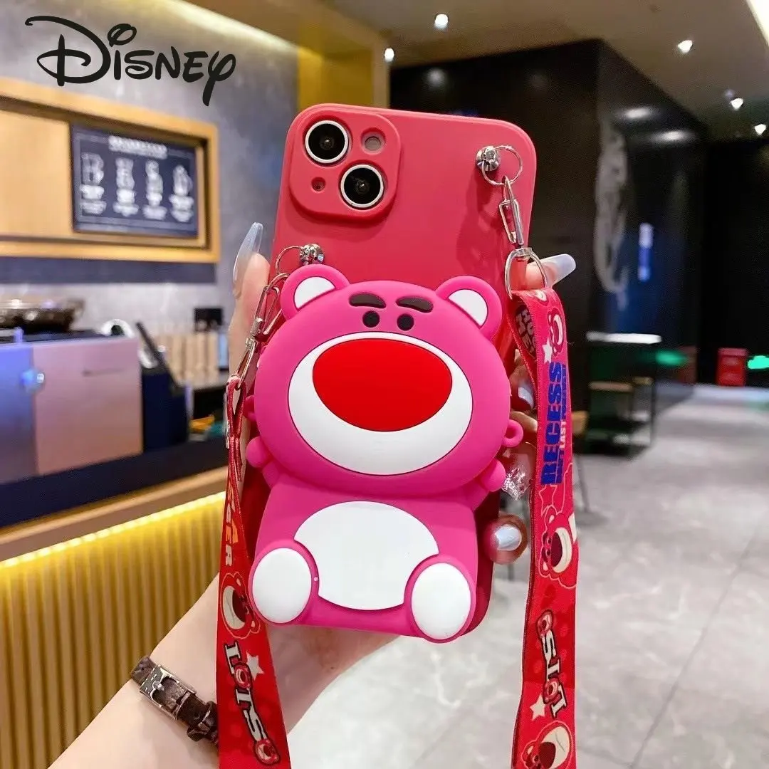 Disney Strawberry Bear New Multi Model Phone Bag Fashion High Quality Women's Crossbody Bag Cartoon Cute Versatile Zero Purse