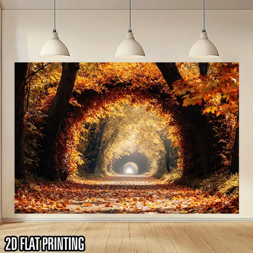 2D Flat, 1pc Autumn Forest Arch Banner - UV Printed Polyester Wall Decor with Vibrant Fall Foliage Design, No Power Needed