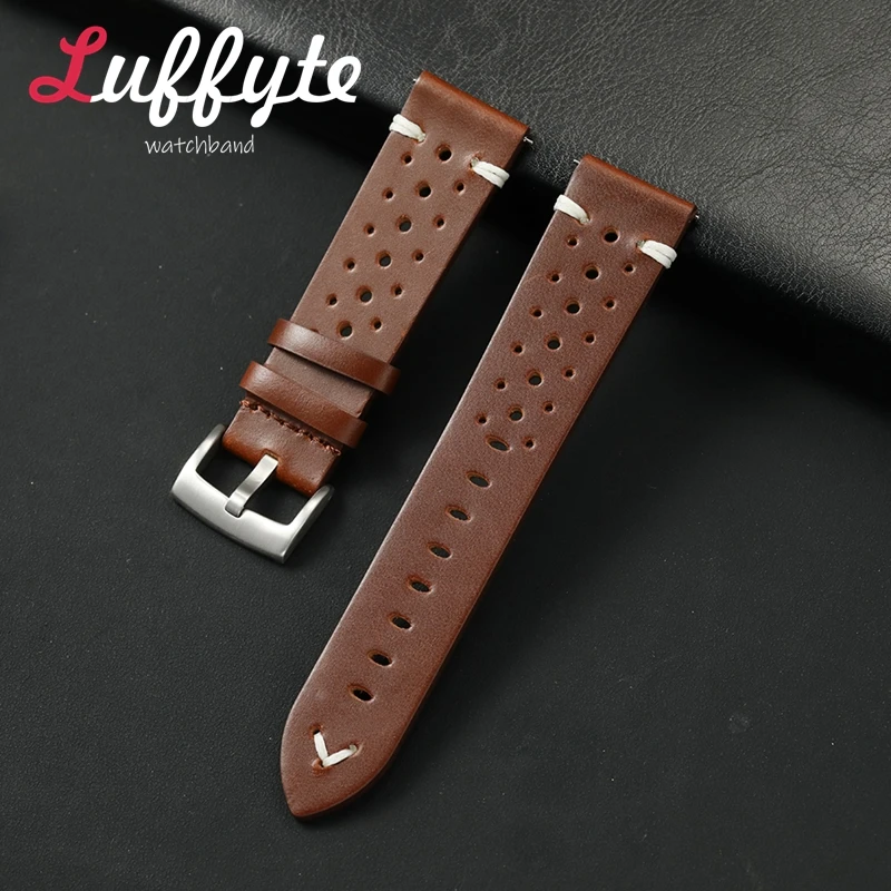 

Men Women 4 Colors Leather Watch Band 20mm 22mm Bracelet Handmade Cowhide Breathable Quick Release Wristwatch Strap