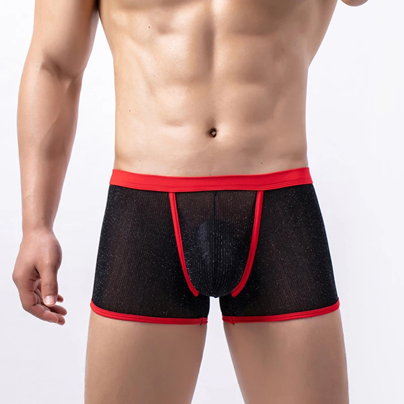 

Sexy Mesh Transparent Boxer Shorts Mens Seamless Underwear U Bulge Pouch Thin Panties Quick Drying Breathable Underpants Cuecas
