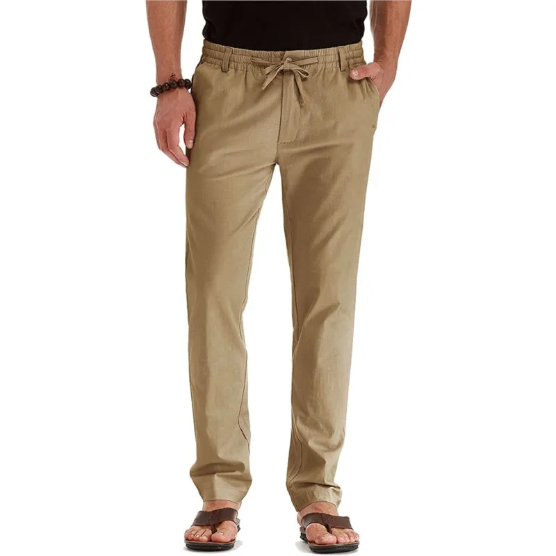 

Sports Long Pant For Men Summer New Cotton Linen Long Pants Vacation Hawaii Casual Trouser Straight Leg Lightweight Sweatpants