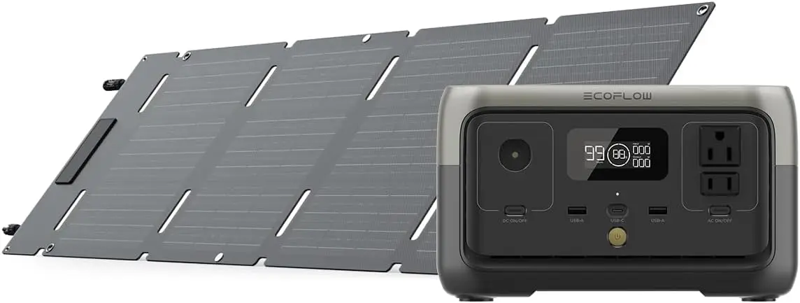 Ef Ecoflow Portable Power Station River 2 With 45W Solar Panel, 256Wh Lifepo4 Battery/ 1 Hour Fast Charging, Up To 600W Output,