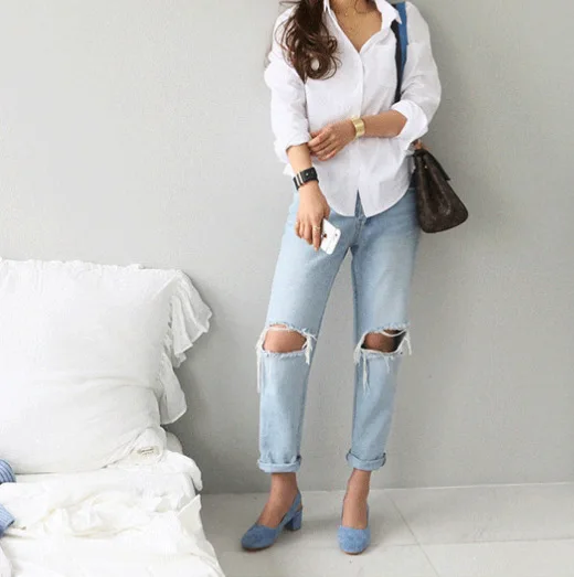 Lange Mouw Dames Tops Blouses Office Elegante Knop Casual Katoen Wit Overhemd Vrouwen Turn-Down Kraag Losse Blouse Vrouwen 3496