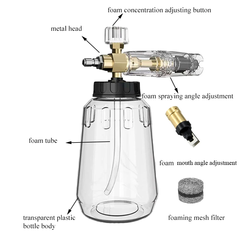 Car Wash Accessories Full transparent  Foam Cannon For High Pressure Washer Water Gun Snow Foam Lance With 1/4 Quick Connection