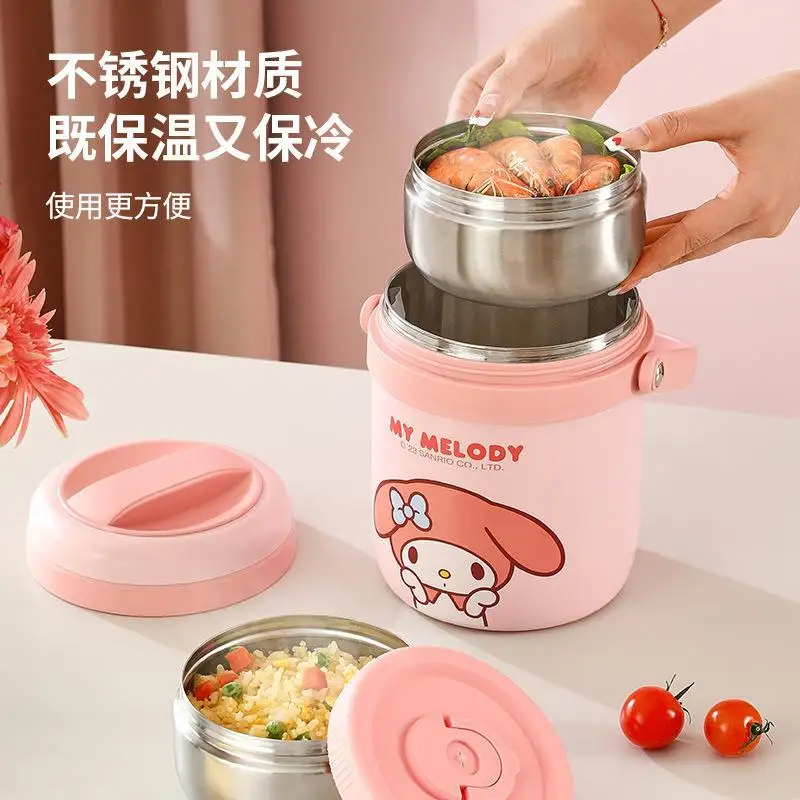 

Fashion Sanrios My Melody Tableware Lunch Box Double-Layer High-Capacity Good-Looking Heat Insulation Barrel Cute Cartoon