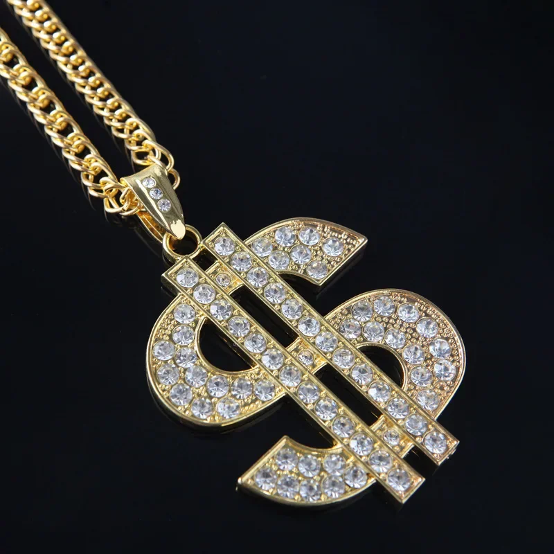 Gold Color Large Dollar Alloy Necklace Hip Hop Nightclub Exaggerated Men\'s Transport Amulet