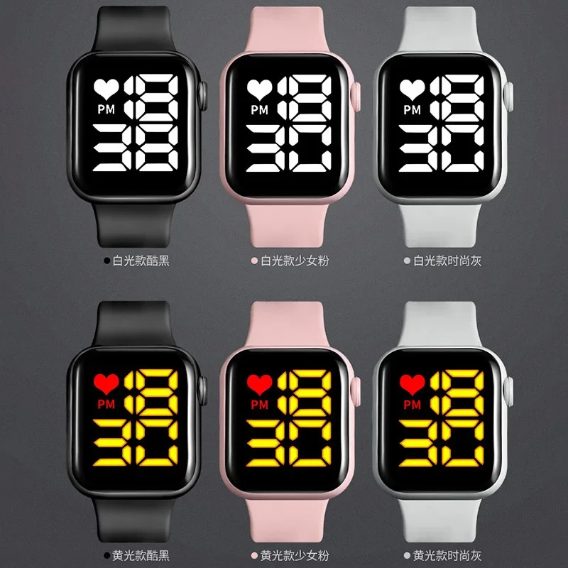 New Cross border Small Square Couple Children\'s Watch Male and Female Students Sports Waterproof Apple LED Electronic Watch