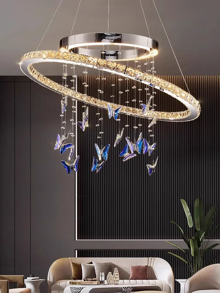 

Light Luxury Creative Butterfly Crystal Pendant Living Room Lamp Designer's Tea Room Dining Room Bedroom Lamp 2025New