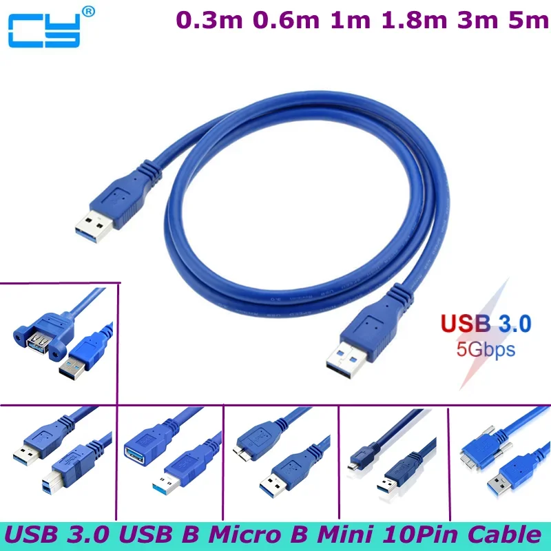 High-speed USB 3.0 Male/Female to Micro B Printing Mini 10 Pin Extension Cable Applied to Mobile Hard Drives, Digital Cameras