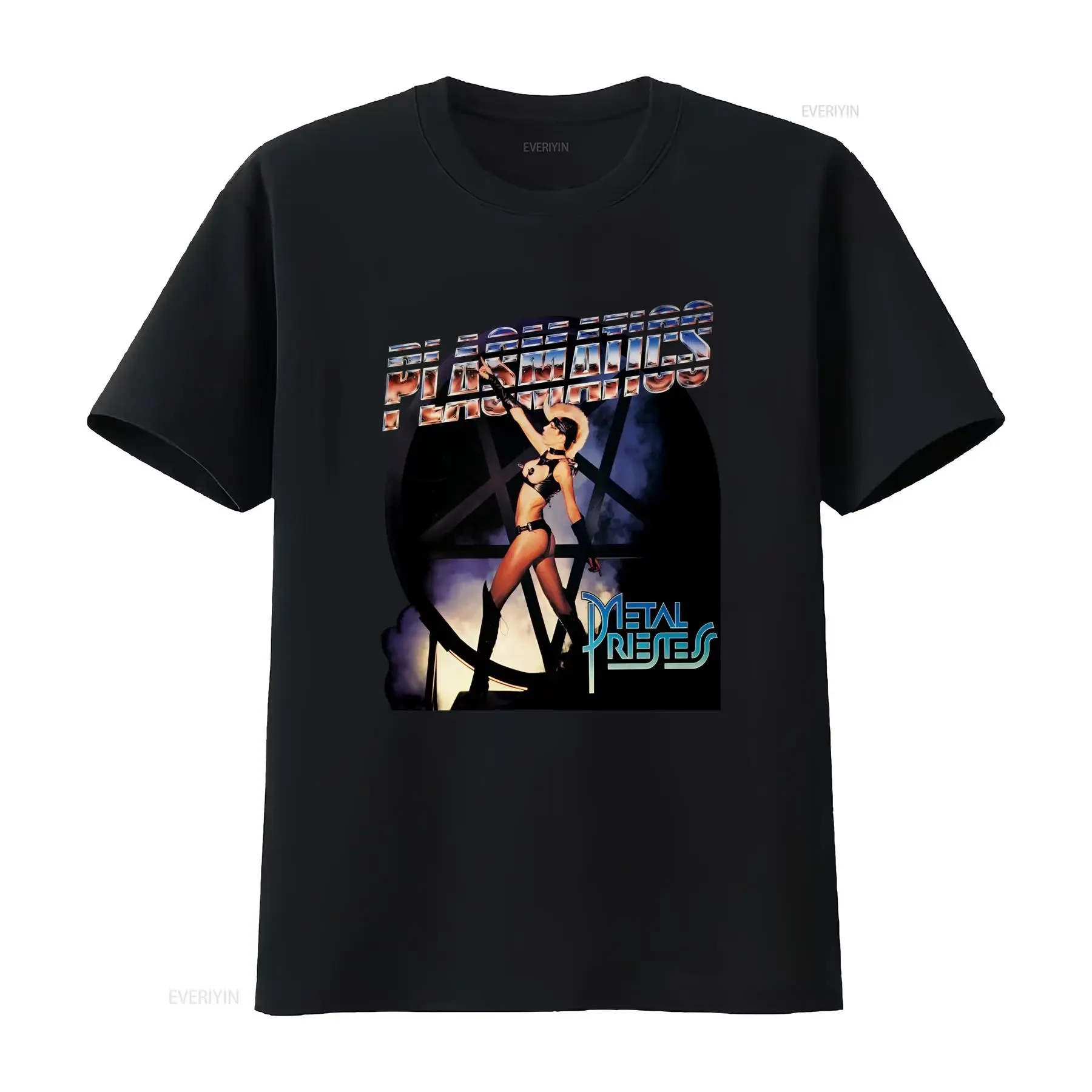 Retro 80s Heavy Metal Rock Priestess Girl Print Cool Streetwear Casual T Shirt vintage Washed Versatile Comfortable Unisex
