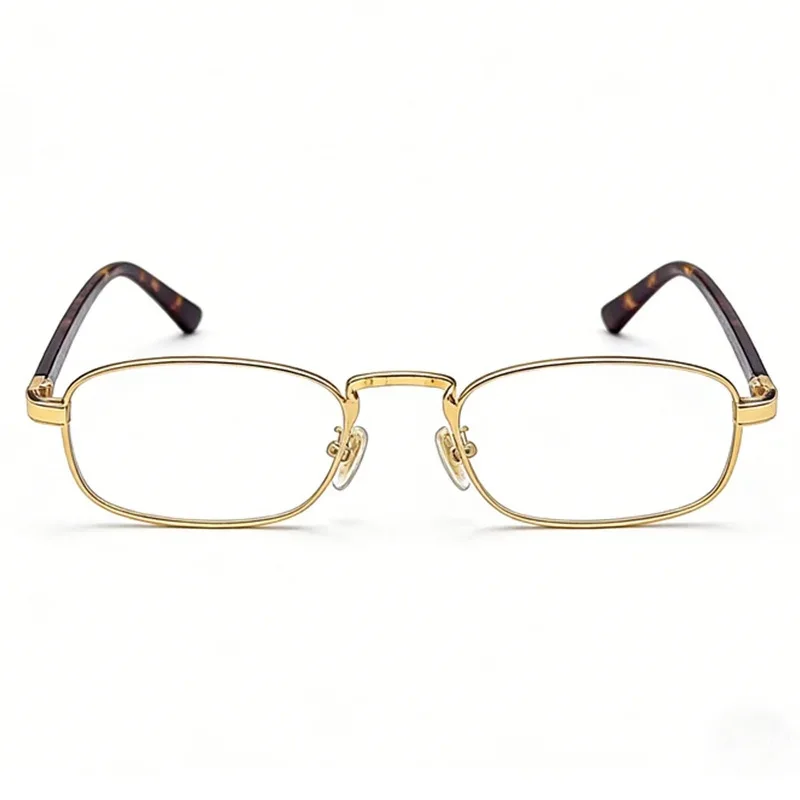 Unisex Vintage Full‑Rim Rectangular Metal Prescription Eyewear Slim Lightweight Smallrim Business Glasses Frame Comfort Silicon