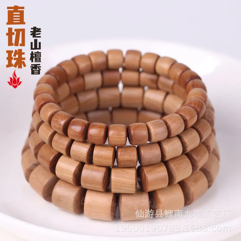 Natural Indian Sandalwood 7 8 9 10mm Straight Cut Beads Old-Styled Bead Barrel Beads Single Circle Women's Bracelet Sandalwood