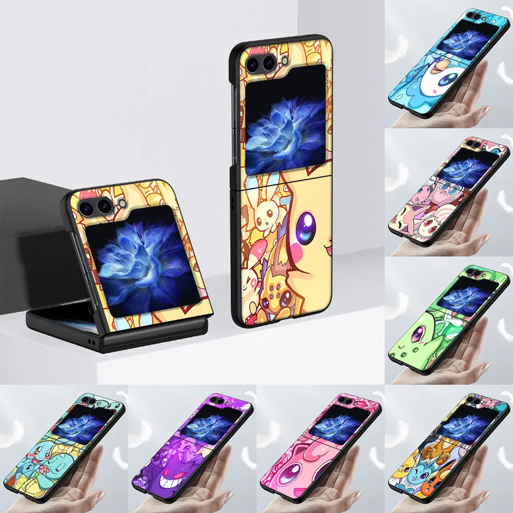 Pokemon Pikachu Eevee Case for Samsung Galaxy Z Flip5 Folding Protective Cover Z Flip 5 Zflip5 Black Hard PC Mobile Phone Shell