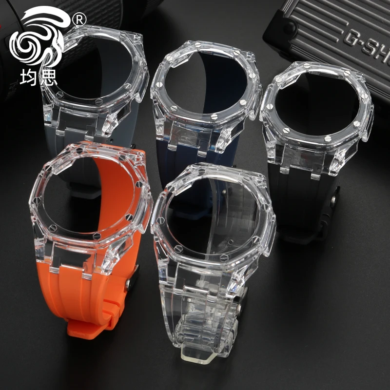 For Casio G-SHOCK GA-2100 Modified strap case Glacier Transparent Jelly PC case Resin tape GA2100 watch personality accessories