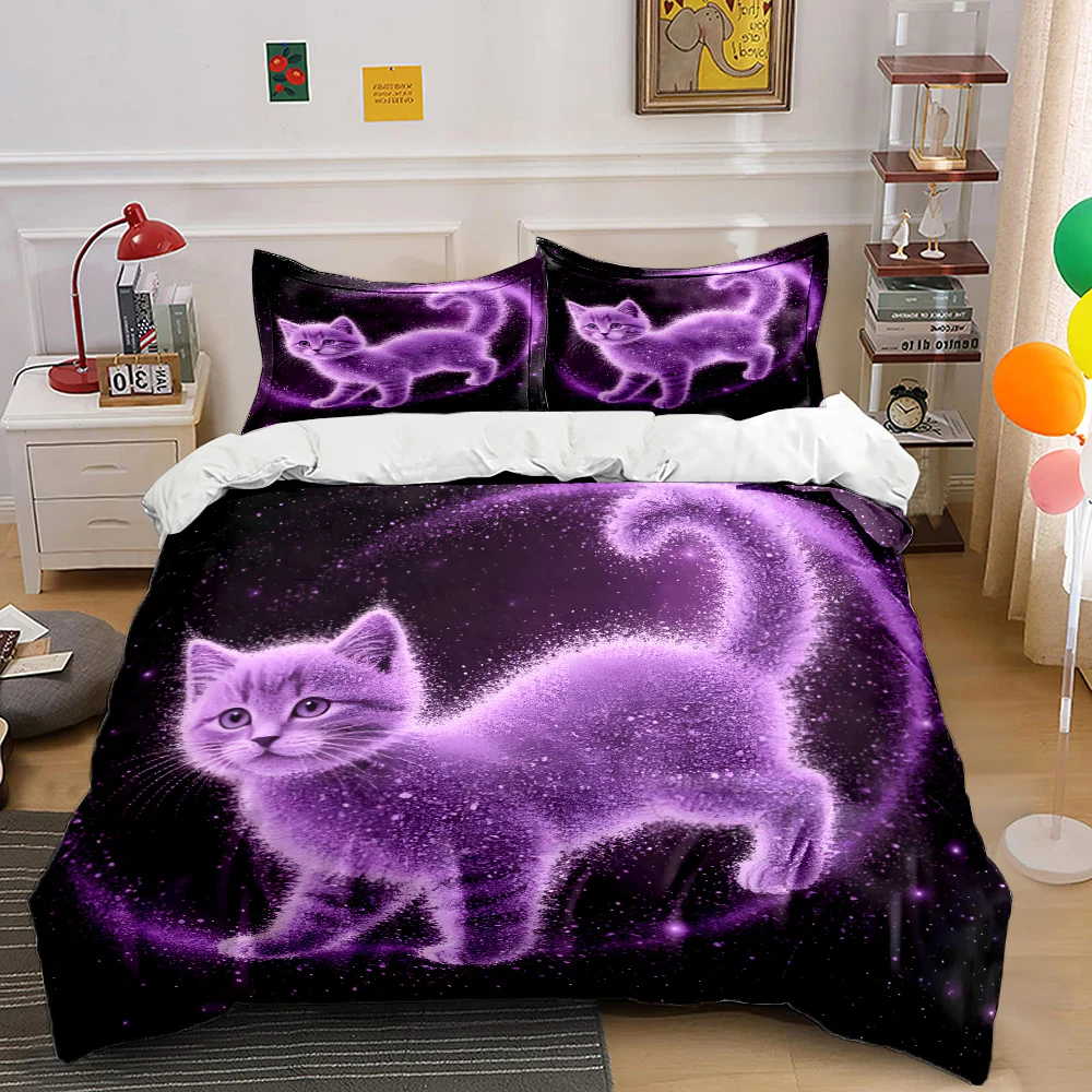 

Purple Dreamlike Cosmic Cat Print Soft Comfortable Duvet Cover Bedding Set Included 1*Duvet Cover 2*Pillowcases Luxury gifts