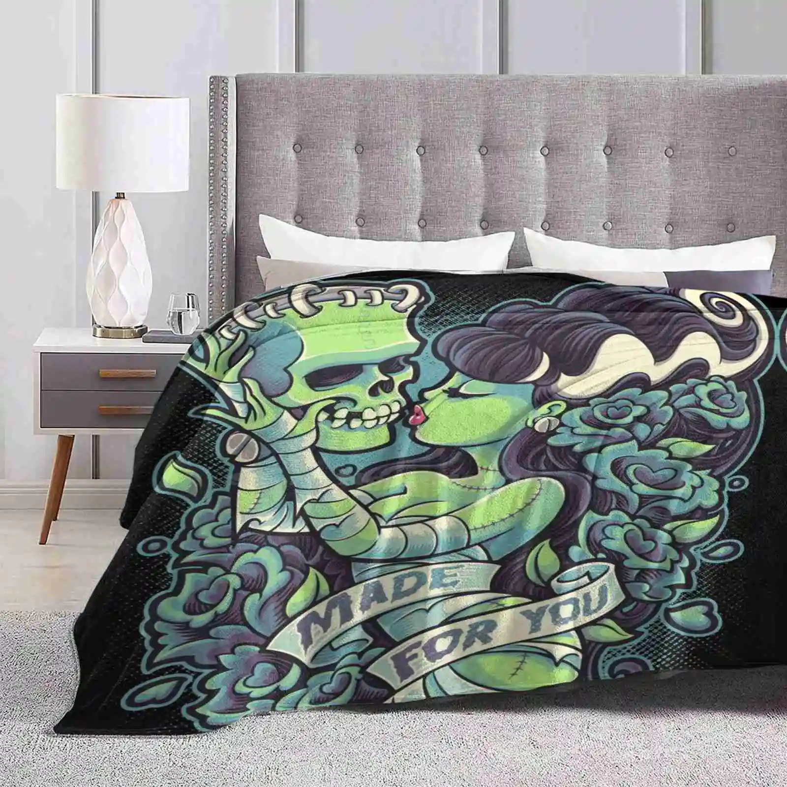 Made For You Four Seasons Comfortable Warm Soft Throw Blanket Up Frankenstein Bride Horror Classic Tattoo Roses Skull Dead Love