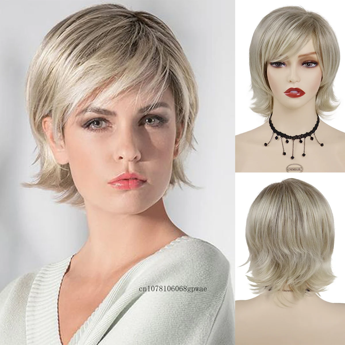 

Synthetic Short Bob Wig with Side Bangs Platinum Blonde Wigs for Women Lady Natural Soft Wavy Female Wig Daily Costume Party