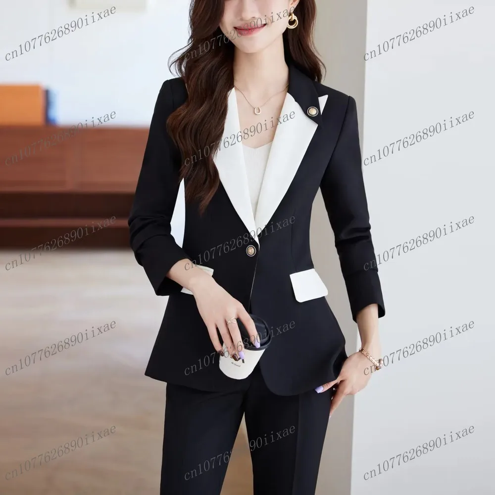 Black And White Women Suits Lady Business Office Tuxedos Mother Wedding Party Formal Ladies 2 Piece Set Jacket Pants