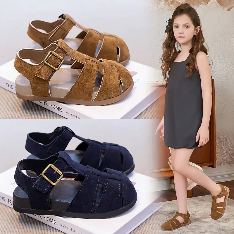 Kids Roman Sandals Boys Girls Summer Closed Toe Shoes Soft Sole Casual Beach Sandals for Children Outdoor Anti Slip Flats Shoes