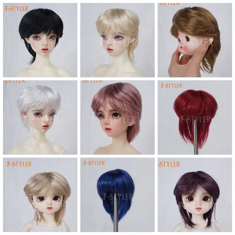 

FStyler 9 Colors Short Wig with Banges for BJD Various Size 1/3 Dolls Wig Synthetic Mohair Handsome Boy Dolls Accessories