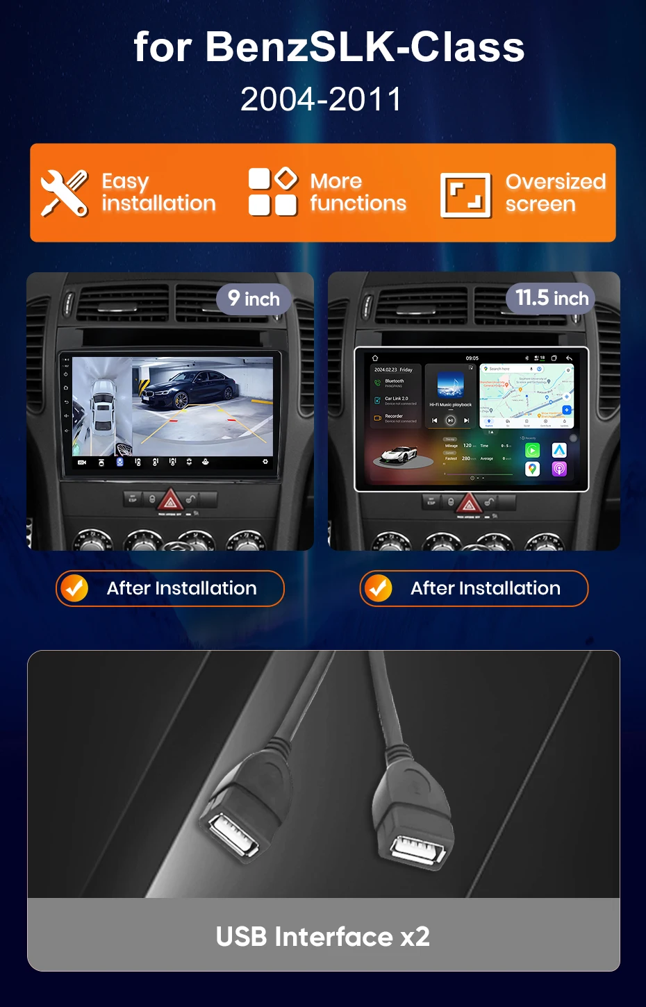 Junsun 8-Kern 4G WiFi Wireless CarPlay Android Auto Autoradio für Mercedes Benz SLK-Klasse R171 2004 - 2011 SLK200 SLK280 SLK300 GPS-Navigation Multimedia-Player Stereo – Detail 4