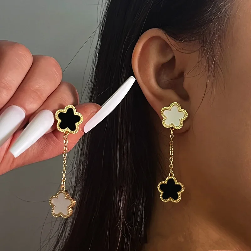 Simple Lucky Clover Fritillary Tassel Earrings for Women Personalized Fashionable Daily Accessory Party Jewelry Birthday Gifts