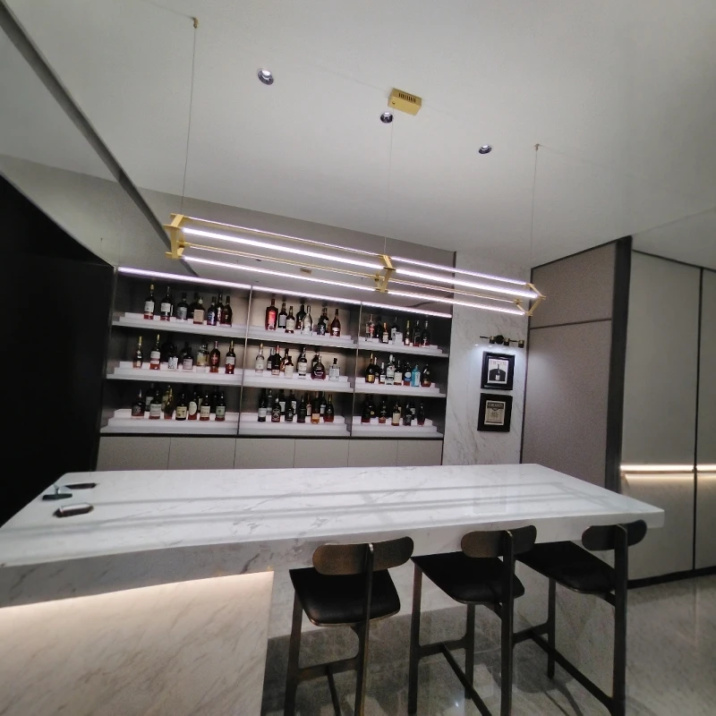 Long chandelier Modern restaurant bar, minimalist line coffee shop lamps