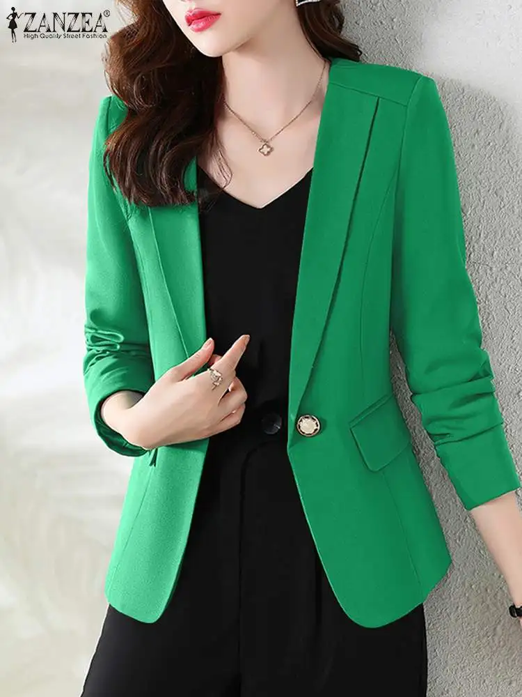 ZANZEA Women Elegant OL Jackets Autumn Lapel Neck Long Sleeve Blazer Suits Casual Slim Office Lady Outwear Solid Work Thin Coats