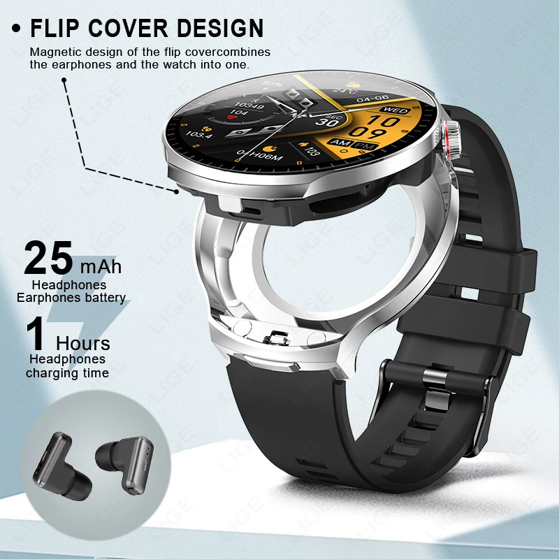 LUIK Nieuwe Smart Horloge TWS 2-in-1 Headset Bluetooth Oproep Hartslagmeter Sport Fitness Tracker Koptelefoon Muziek spelen Smartwatch