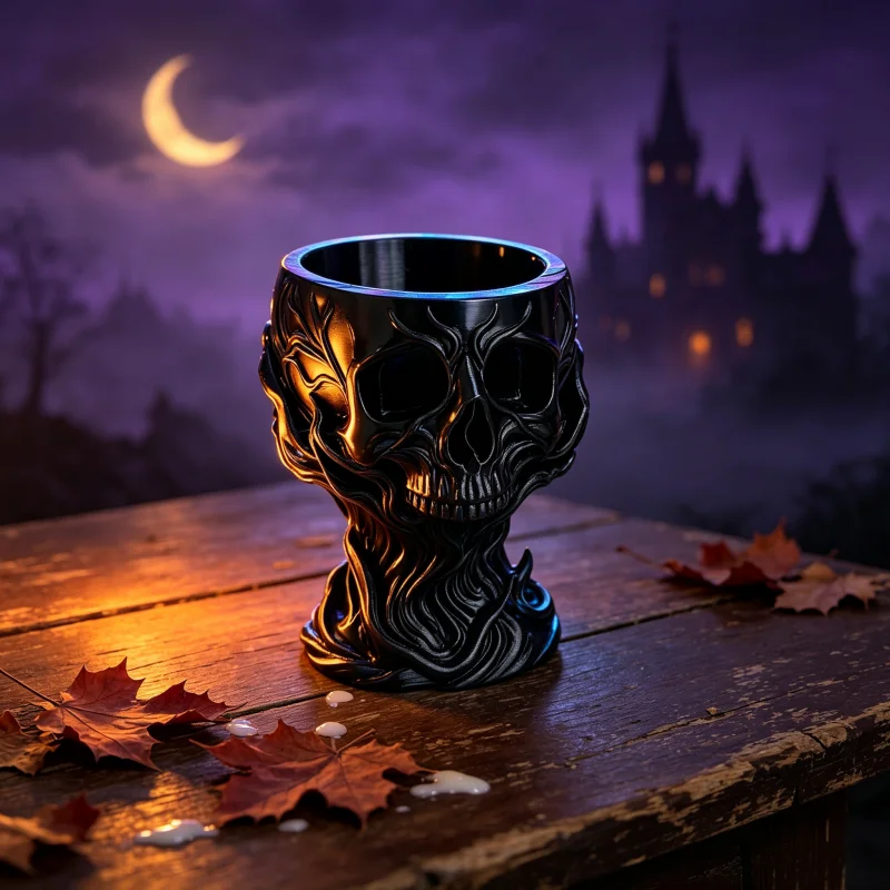 Gobelet sculpté en forme de crâne fumigèné, Organisateur de bureau de style gothique sombre, Centre de table unique pour fête d'Halloween