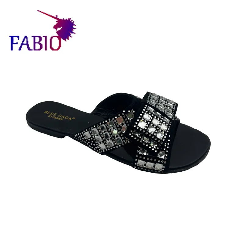 FABIO PENNY wears the stylish new rhinestone bow party flat women\'s slippers for summer