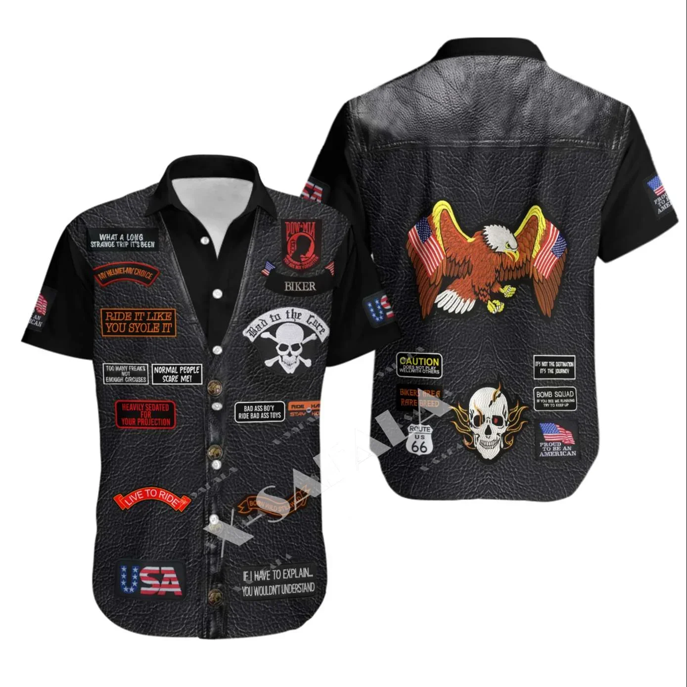 Road King Motorcycle Eagles 3D Print High Quality Summer Men's Hawaiian Beach Shirt Button Fashion Short Sleeve Tops Clothing