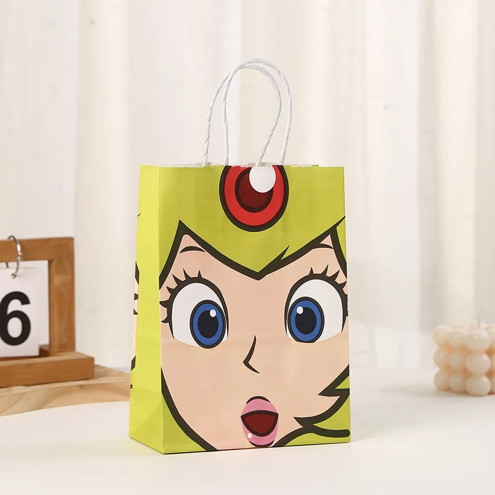 5pcs/set Super Mary Series Handbag Mario Bros Luigi Bowser Yoshi Anime Figure Gifts Kraft Paper Bag Children Partys Supplies