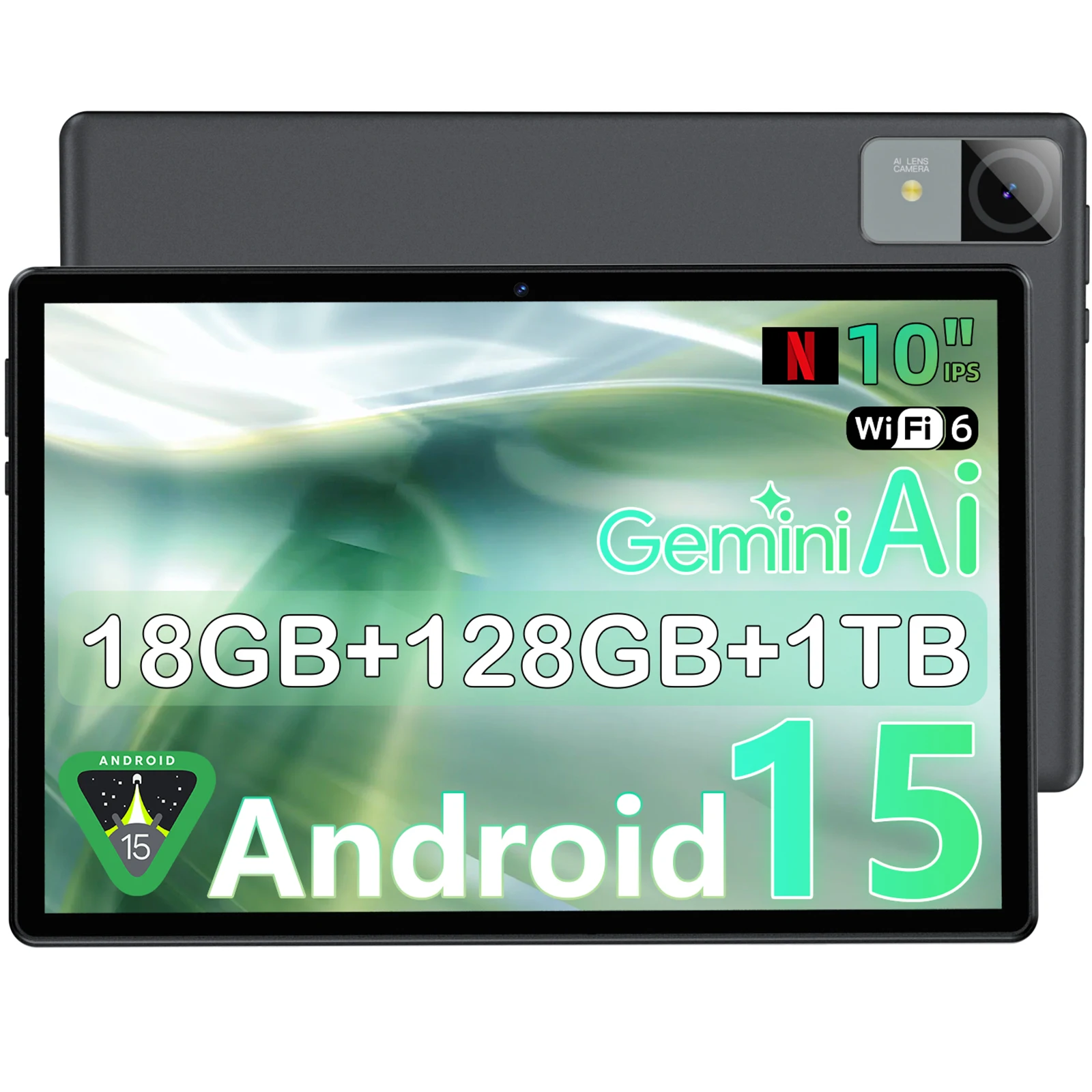 10.1 inch Tablet 2026 Android 15 Tablet with Keyboard 18GB+128GB+1TB Expand Tablet with GMS AI Octa‑Core 6000mAh