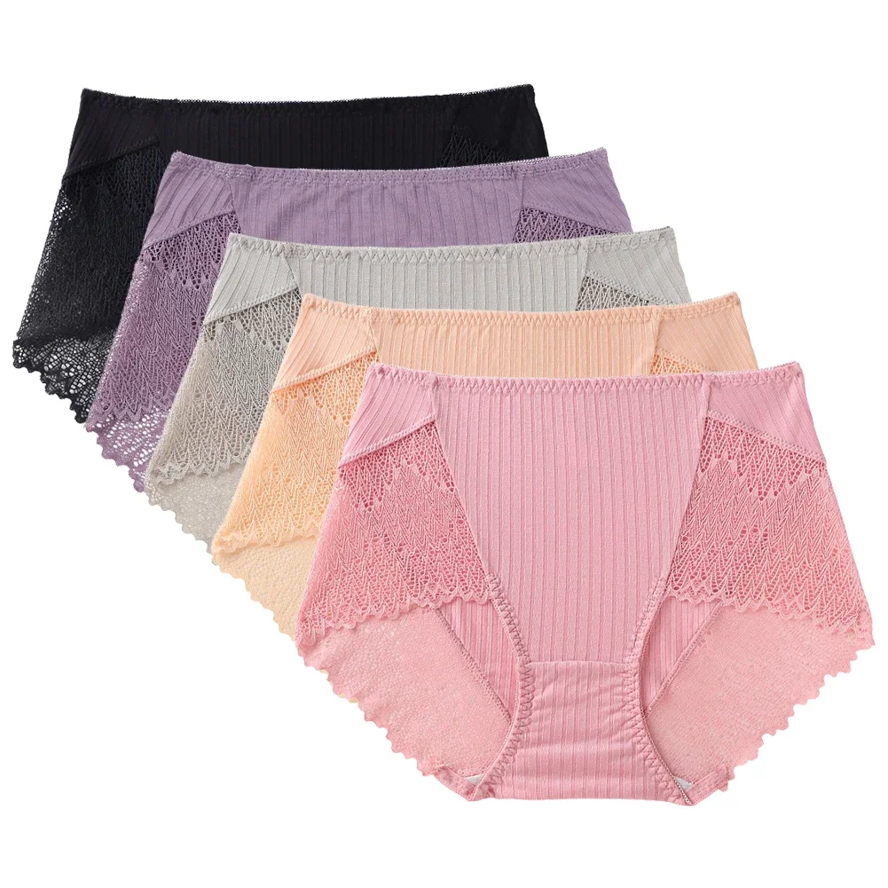 5pcs/Set Ladies Lace boxer briefs Full Coverage Soft Breathable Panties Multipack Underwears for Women Girls Soft Knickers