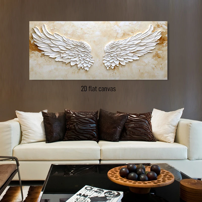 (1PC Unframe)1 angel wing decoration painting, living room entrance wall relief, frameless painting, 2D plan