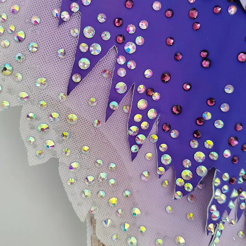 리듬체조 레오타드 보라색 모조 꽃 다이아몬드 진주 소녀 대회 공연 BD1665