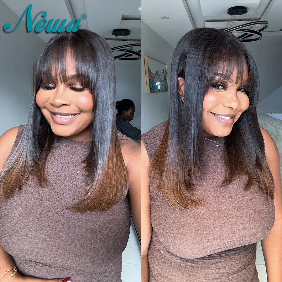 Newa Hair Skinlike Real HD Lace Wig With Bangs Ombre Colored Human Hair Glueless HD Lace Closure Wig 5x5/6x6/13x6 Invisible HD