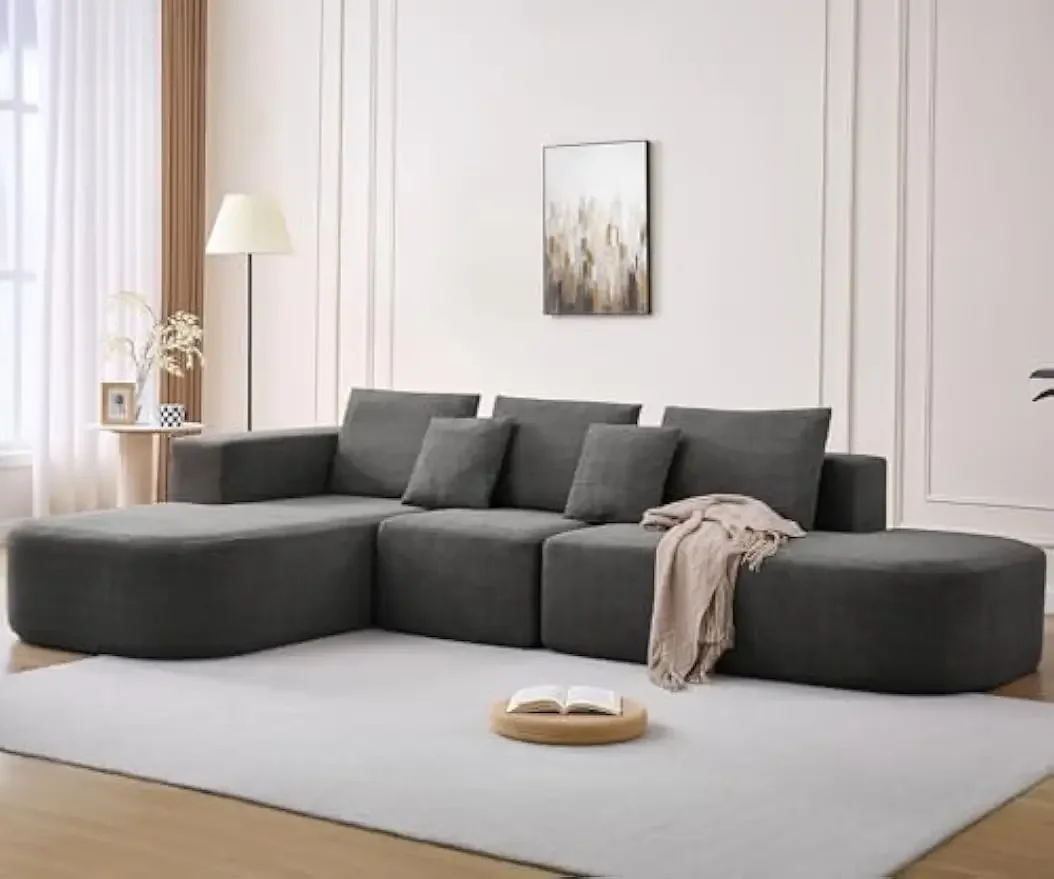 

L-Shaped Sectional Couch, 116" Sectional Sofa,3 Back Cushions and 2 Pillows, Grey 4 Seater Upholstered Deep Sofa