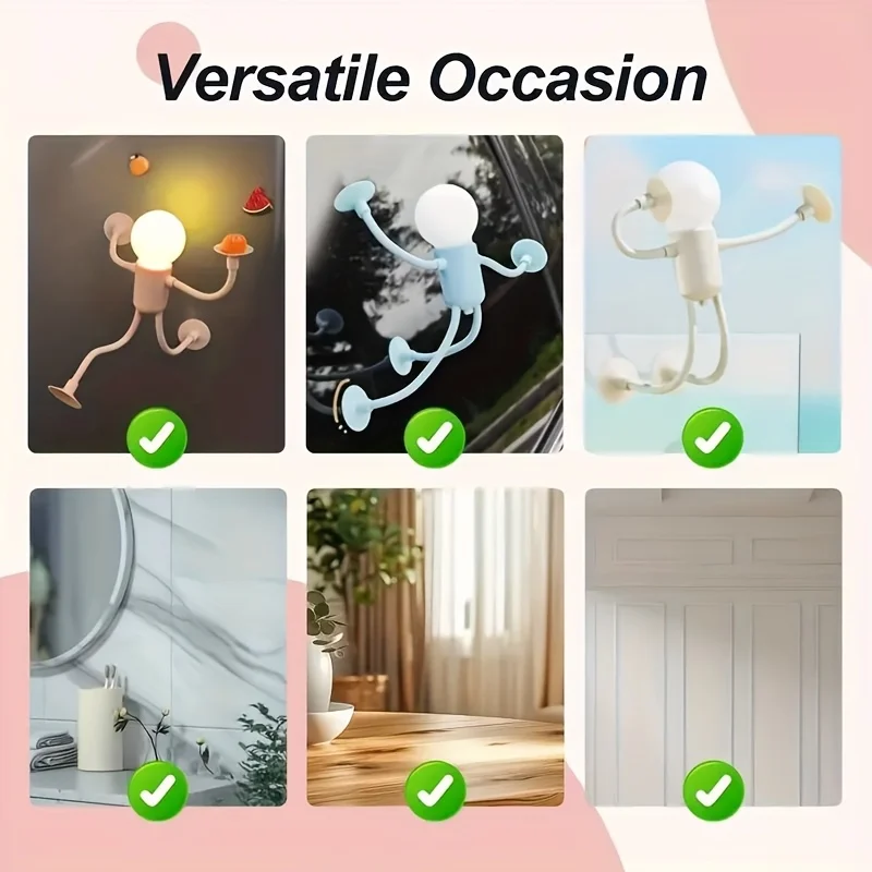 2 قطعة ضوء الجدة لطيف رياضي ضوء الليل مصباح منضدية صغير محمول مع كوب شفط لغرفة النوم جدار الكمبيوتر مكتب ديكور