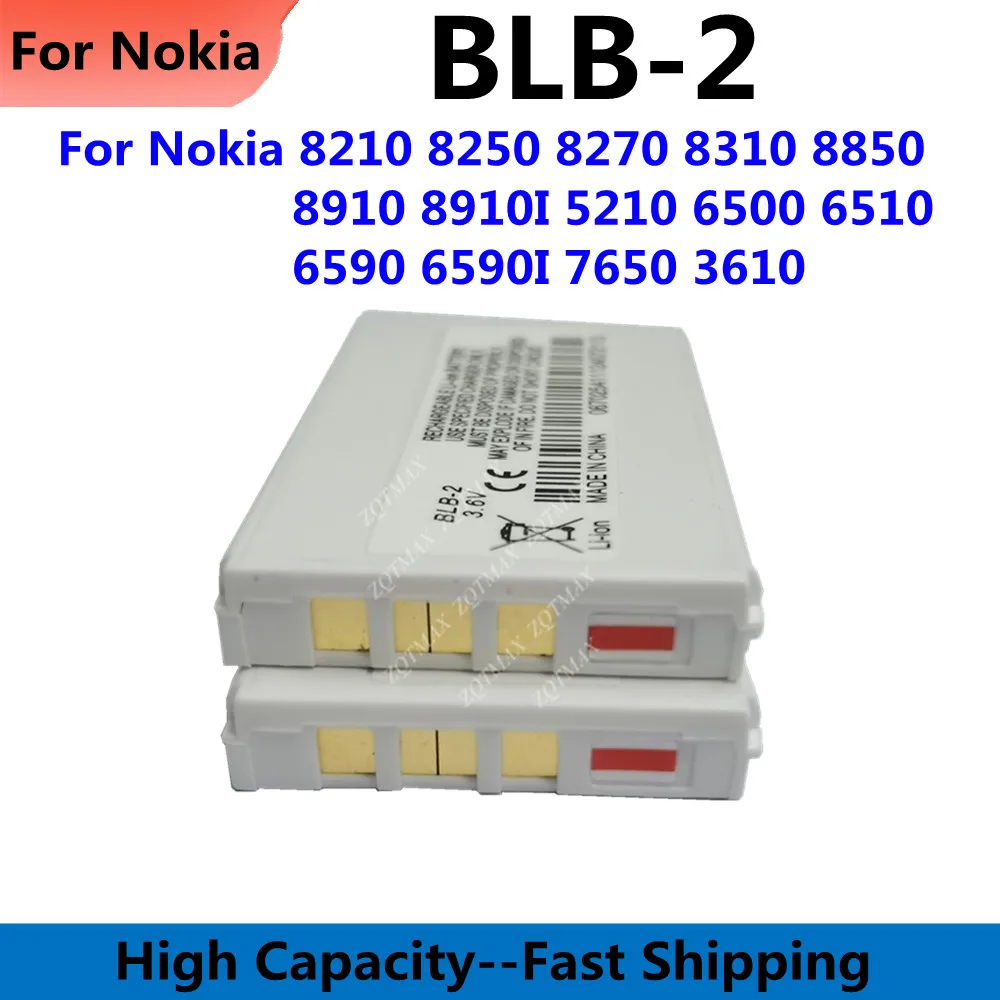 Batería de Repuesto BLB2 BLB-2 para Nokia 6510 8210 8250 6500 8270 8310 6590 7650 8850 8910 8910I 5210 6590I 3610