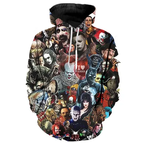Nueva llegada sudaderas con capucha de personalidad películas de terror jersey impreso 3D hombres mujeres Casual sudaderas con capucha de gran tamaño Sudadera con capucha fresca