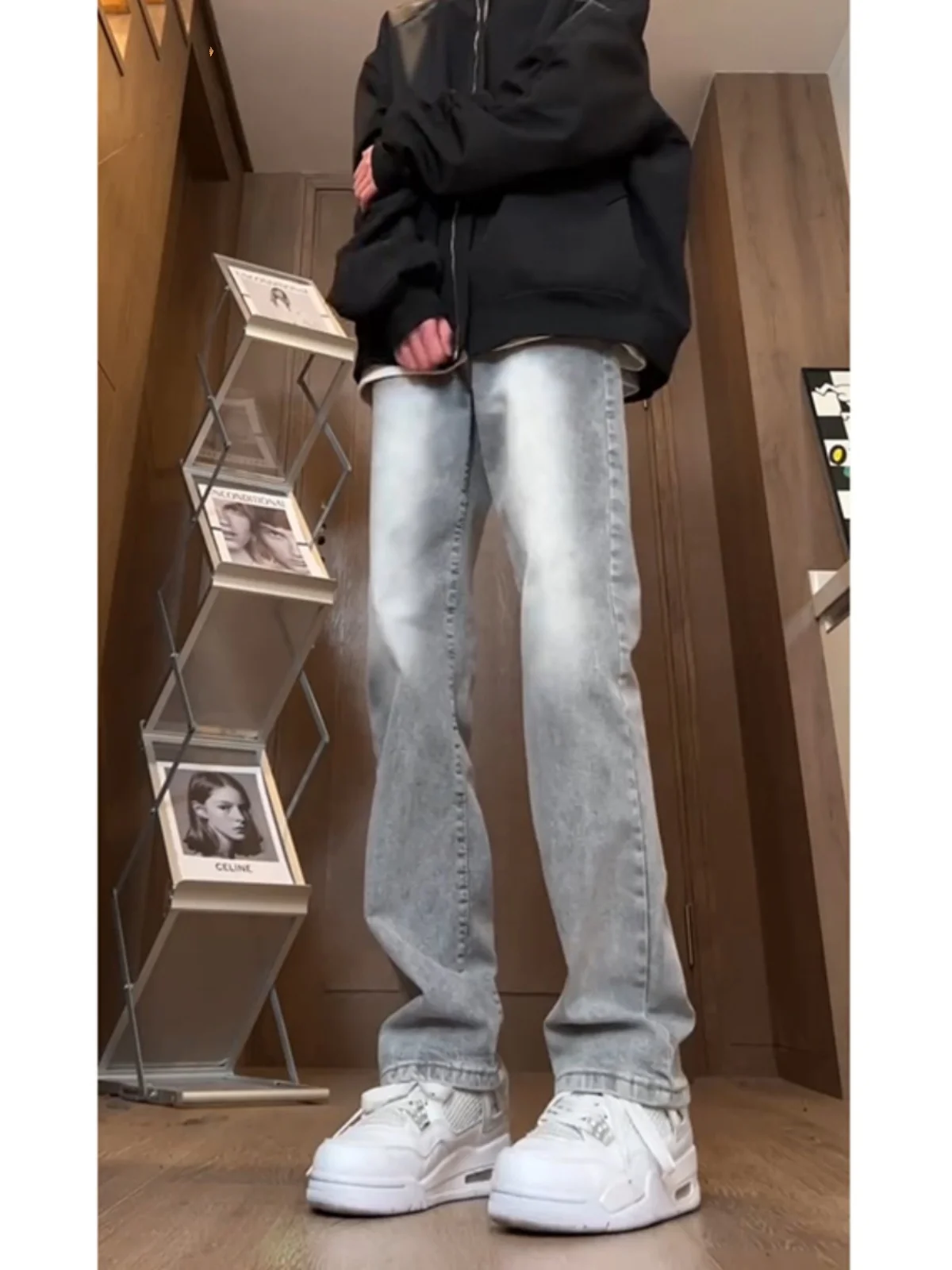 

High Waist Loose Straight Leg Jeans ey Men's American Sle Casual High Street Faionable Jeans Youth Wear Spring Season