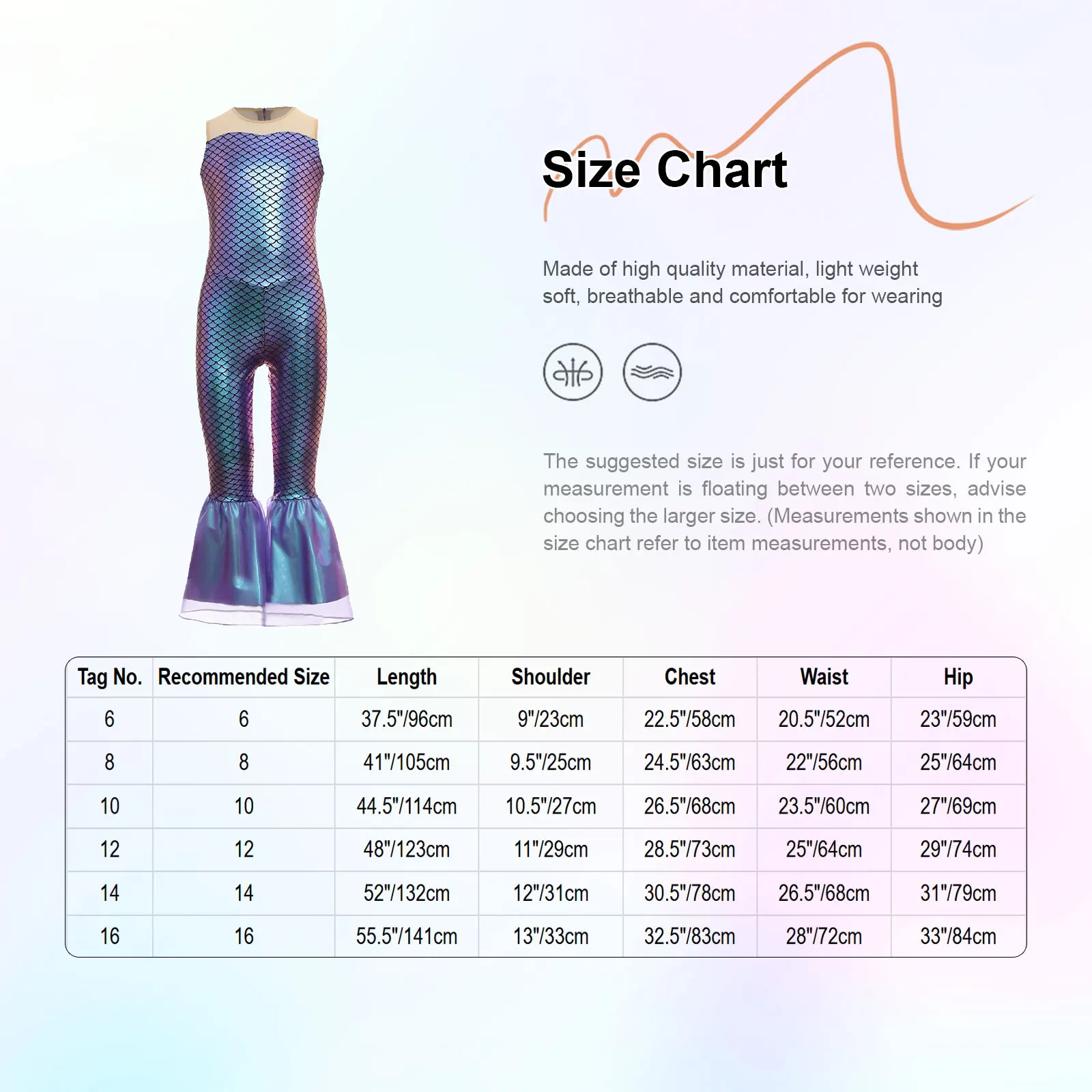 #6-16 Halloween Mermaid Cosplay Costume Fish Scales Print Flared Mermaid Jumpsuit Party Holiday Beachwear Dress-up Costume