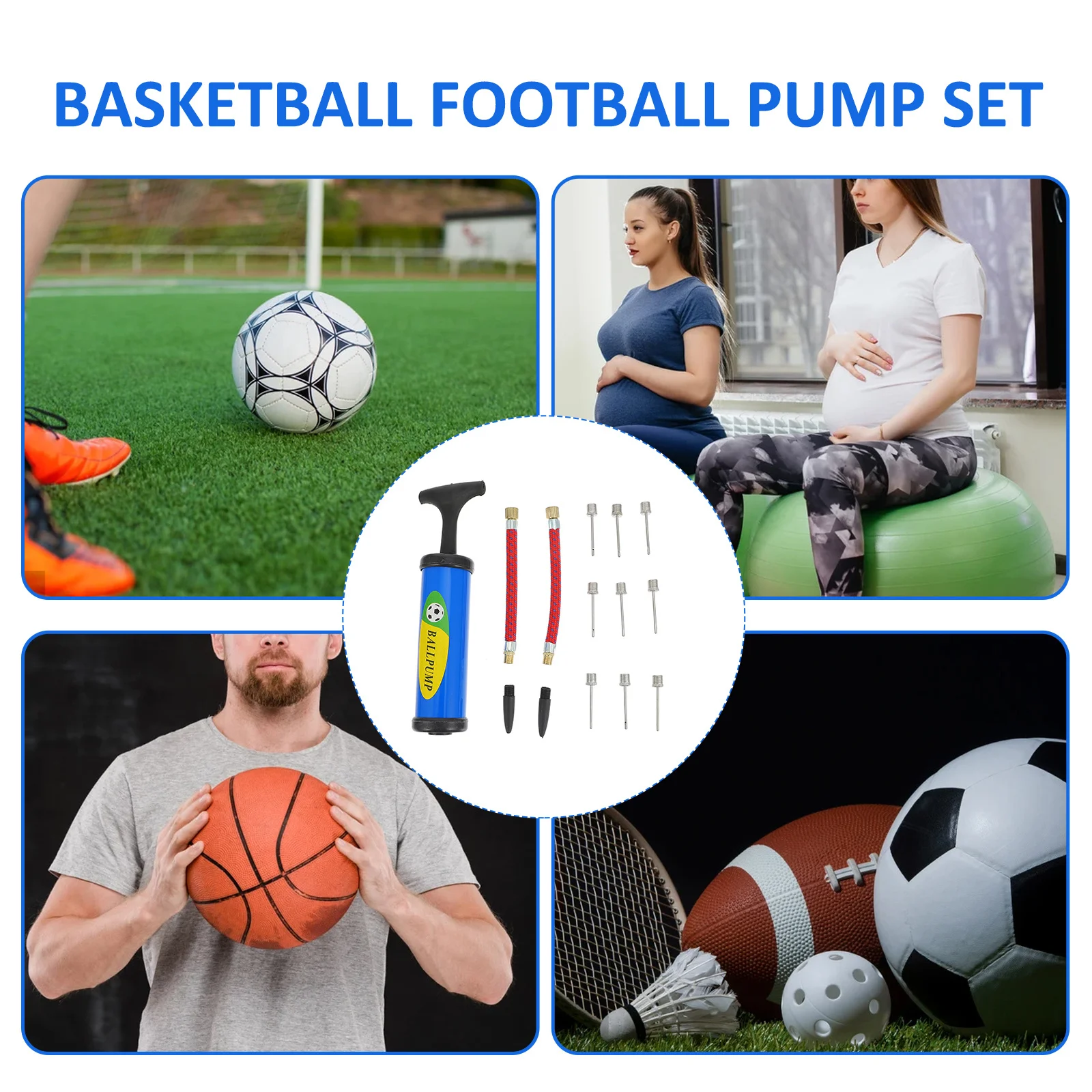 1 set mini kit di gonfiaggio manuale portatile set di pompe per palline durevole leggero calcio pallacanestro gonfiaggio mini kit di gonfiaggio manuale