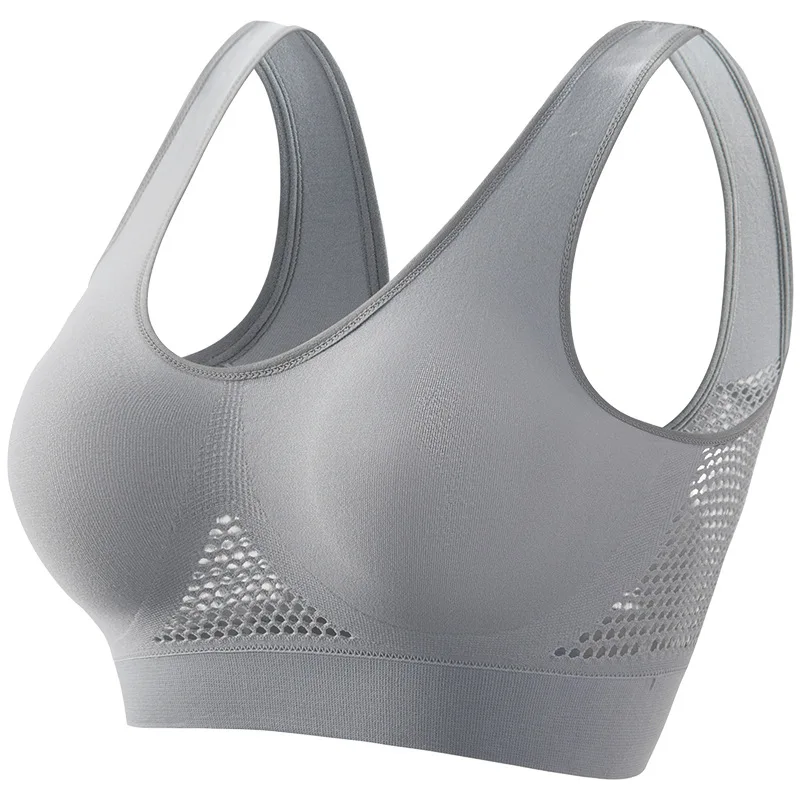 Damen Übergröße Atmungsaktiver Mesh Sport-BH Nahtlose Bügellose Unterwäsche Ohne Polster Geripptes Crop-Top Sexy Dessous S-5XL