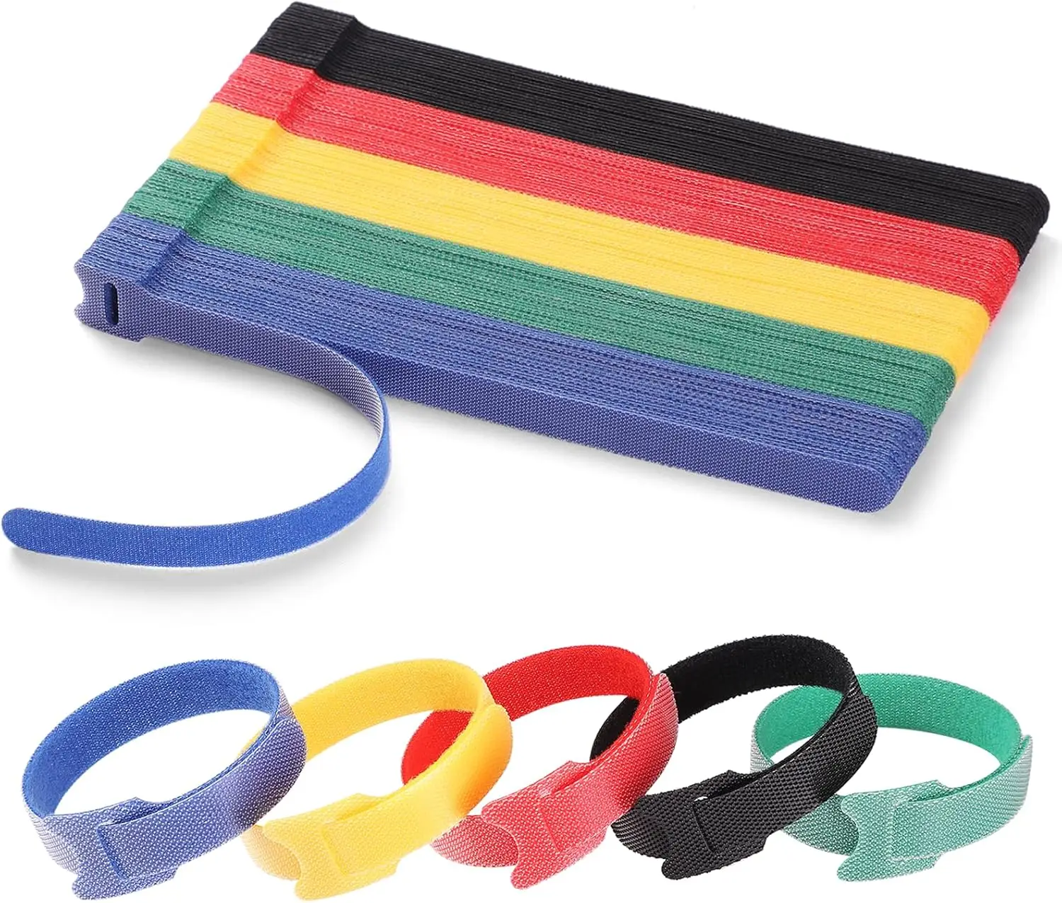 

100 Pcs 8 Inch Reusable Cable Ties, Adjustable Cord Wraps, Hook & Loop Cable Management, 5 Colors